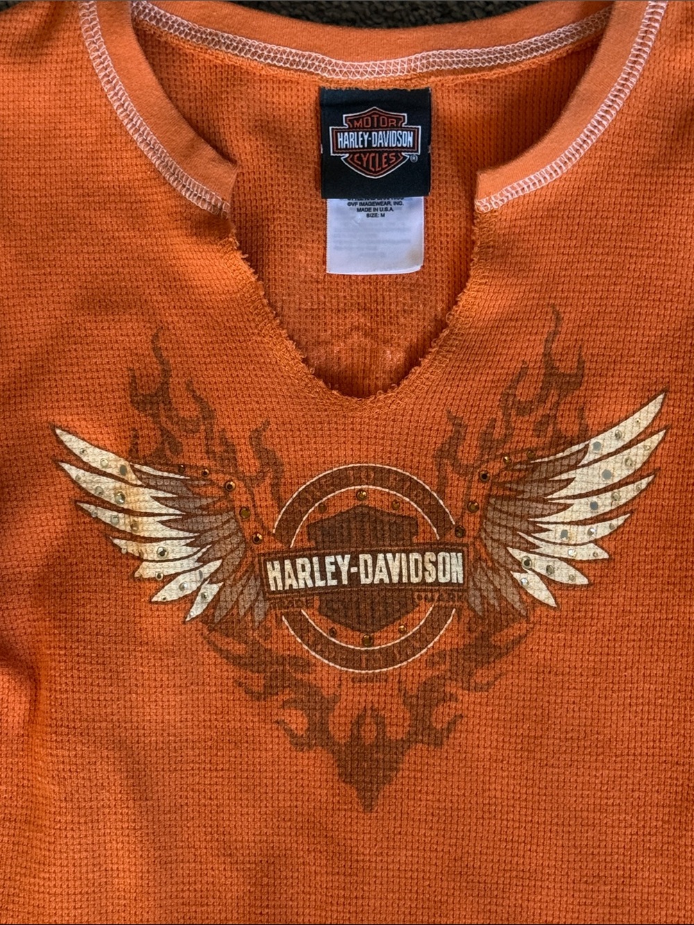 Harley-Davidson Fire & Wing Logo Top. Blingy Rhinestones Front & Back! Size M - Picture 3 of 10